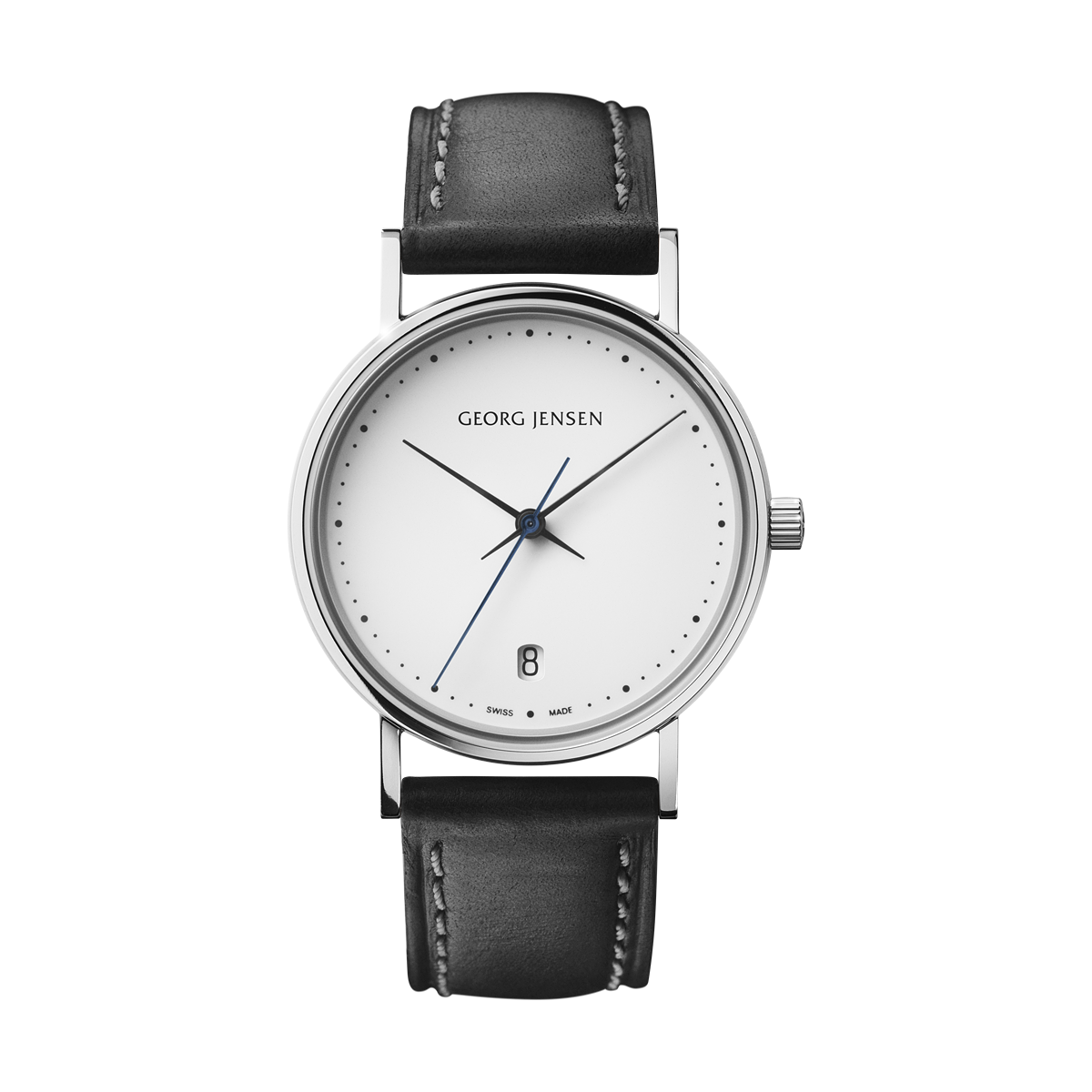 KOPPEL - 32mm, kvarts, hvid urskive, sort læderrem