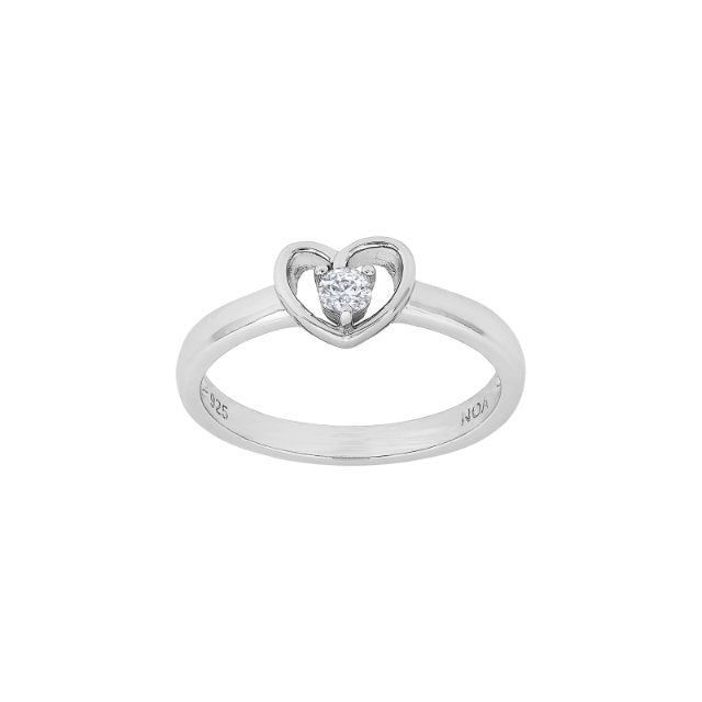 Rhod. sølvbørnering hjerte m/sten