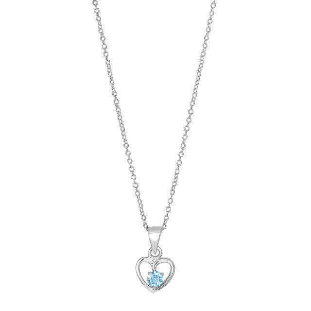Rhod. sølvvedhæng hjerte m/lyseblå cz inkl. kæde