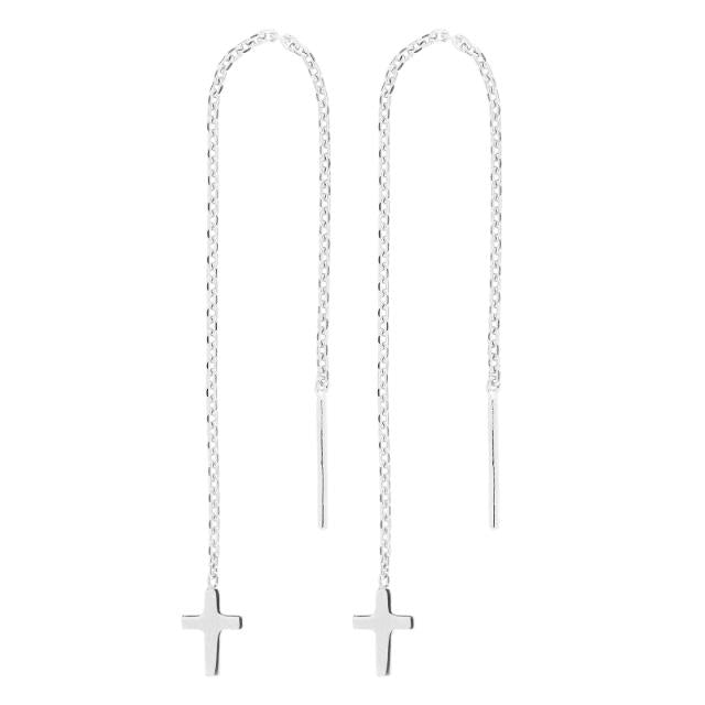 Sølv ørekæde m. kors