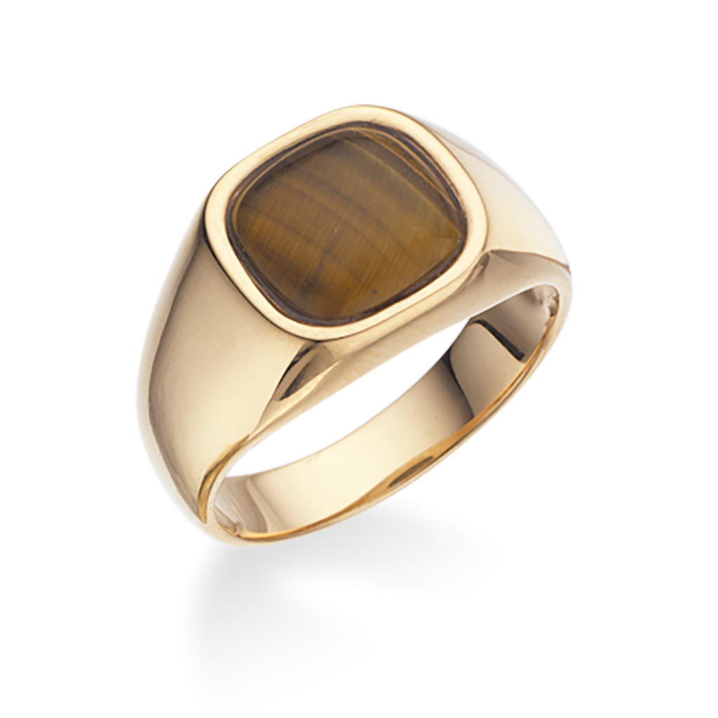 Forgyldt herre ring med tigerøje