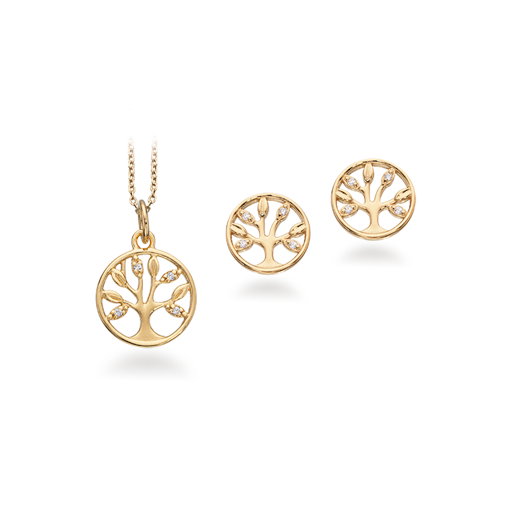 Livets træ smykkesæt, forgyldt